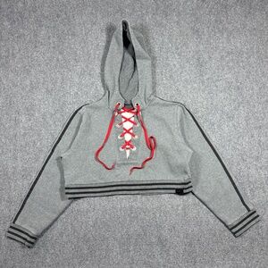 Puma by Rihanna Fenty Rising Sun Hoodie Cropped Lace Up Gray Womens Small 0423